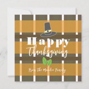 Happy Thanksgiving Pilgrim Hat Karierte Karte