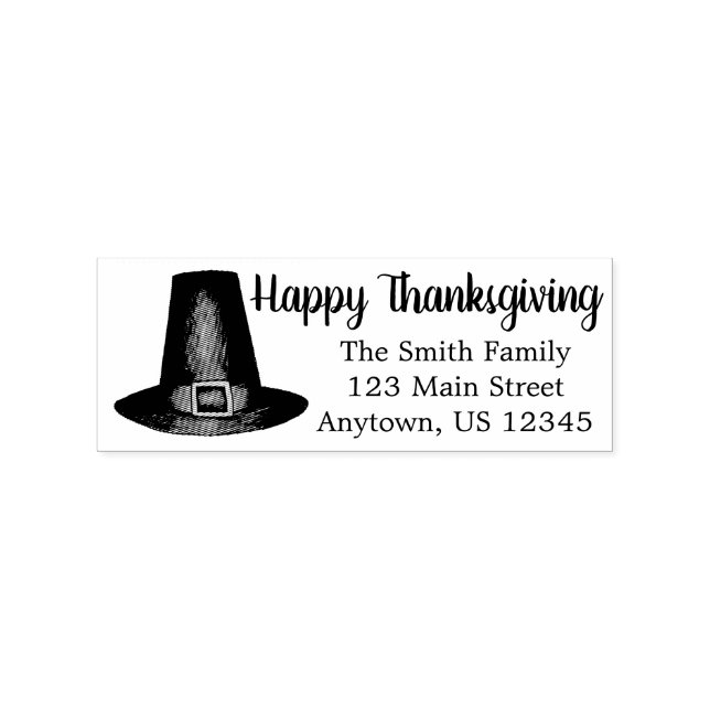 Happy Thanksgiving Pilgrim Puritan Hat-Adresse Gummistempel (Prägung)