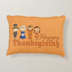 Happy Thanksgiving Pilgrim und Indianerin Zierkissen