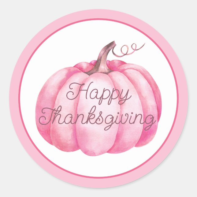 Happy Thanksgiving Pink Pumpkin Runder Aufkleber (Vorderseite)