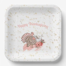 Happy Thanksgiving Pink Türkei und Pumpkins Pappteller