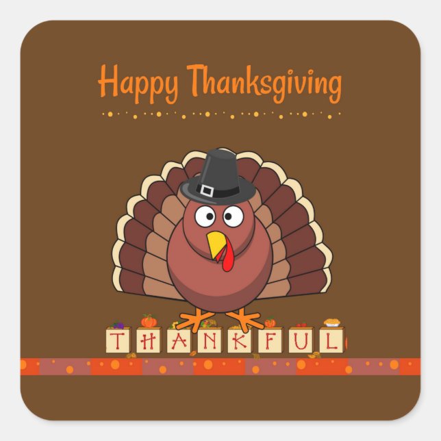 Happy Thanksgiving, populäres Design, Quadratischer Aufkleber (Vorderseite)