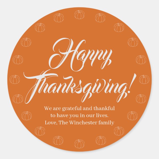 Happy Thanksgiving pumpkin benutzerdefinierte Skri Runder Aufkleber (Vorderseite)