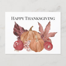 Happy Thanksgiving Pumpkin Cherry Leaf Wassercolor