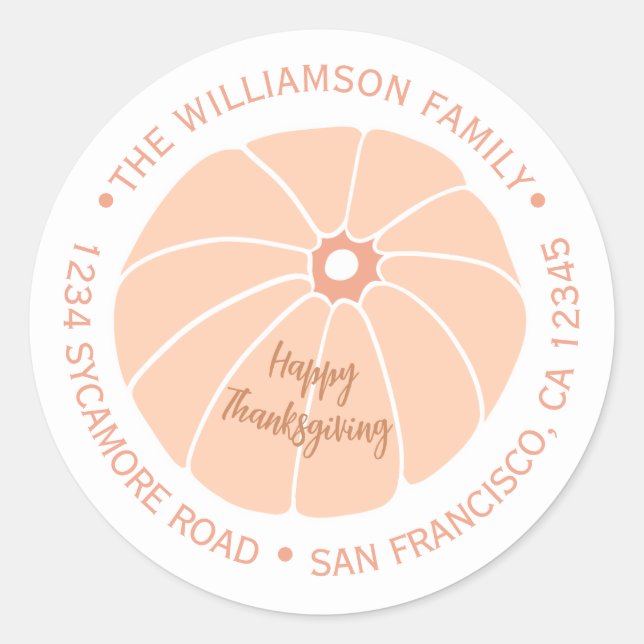 Happy Thanksgiving Pumpkin Familie Rücksendeadress Runder Aufkleber (Vorderseite)