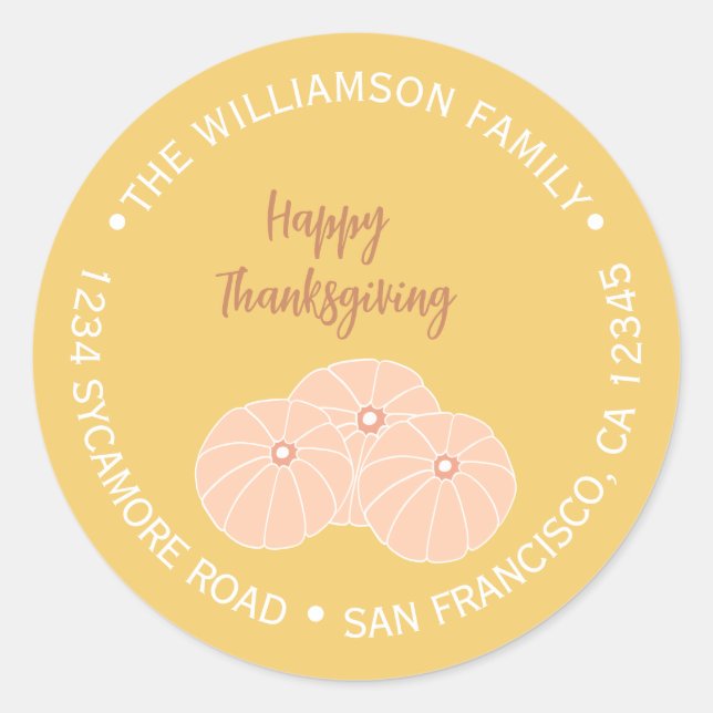Happy Thanksgiving Pumpkin Familie Rücksendeadress Runder Aufkleber (Vorderseite)