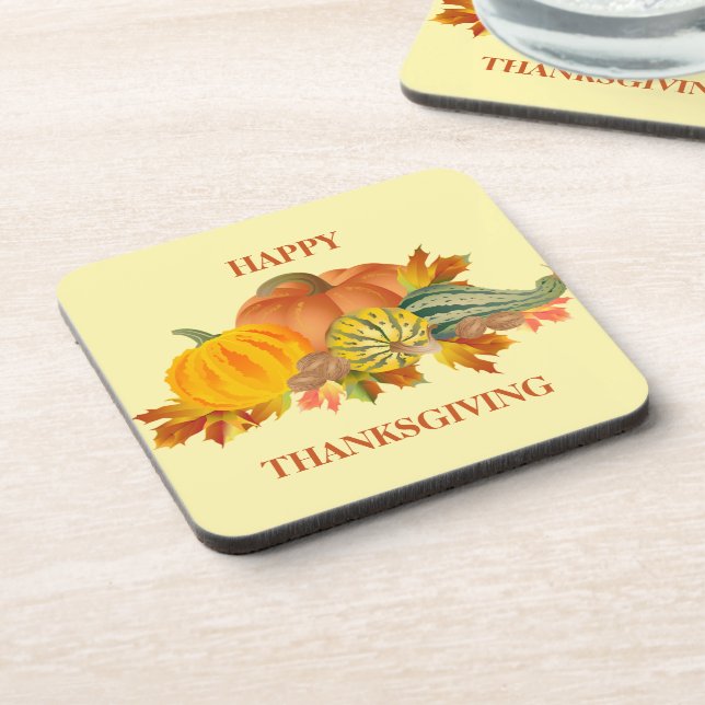 Happy Thanksgiving Pumpkin Getränkeuntersetzer (Linke Seite)