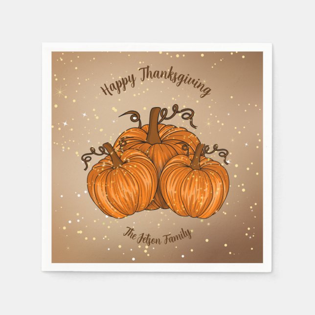 Happy Thanksgiving Pumpkin Glitzer Paper Napkin Serviette (Vorderseite)