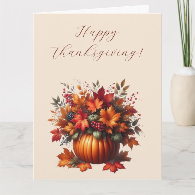 Happy Thanksgiving-Pumpkin mit Herbstlauben Karte (Vorderseite)