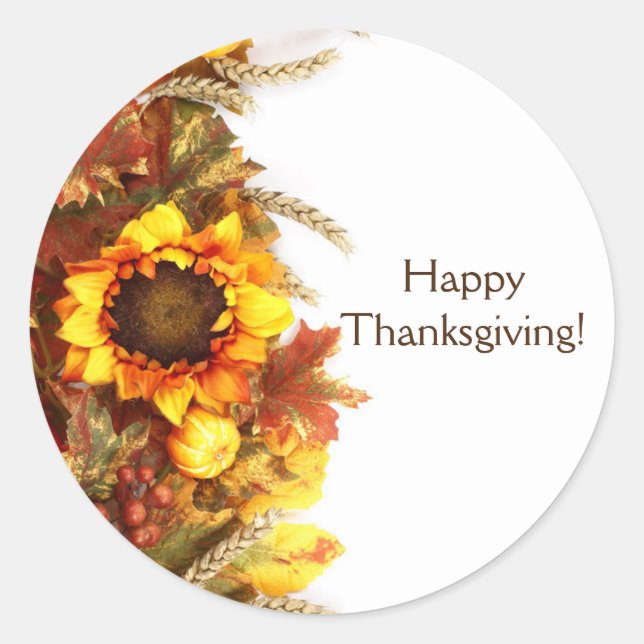 Happy Thanksgiving Pumpkin Sonnenblumen Umschlag A Runder Aufkleber (Vorderseite)