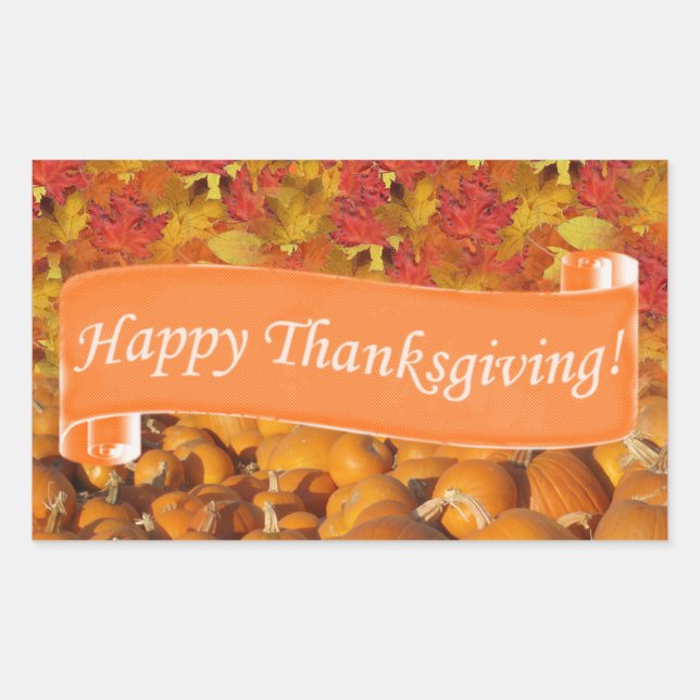 Happy Thanksgiving Pumpkin und Herbstlaub Rechteckiger Aufkleber (Vorderseite)