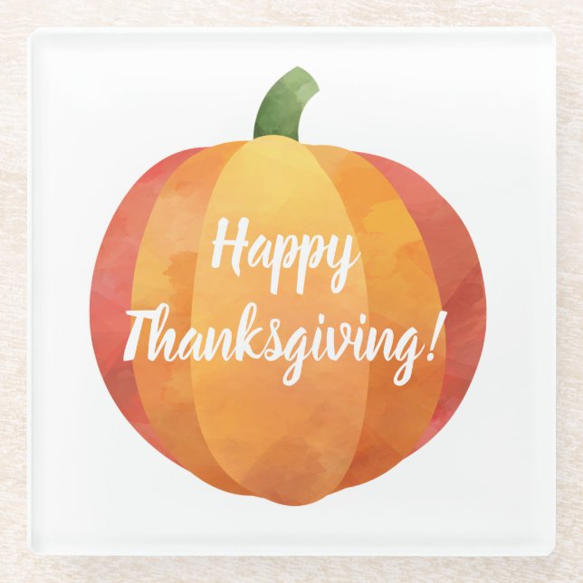 Happy Thanksgiving Pumpkin Watercolor Glasuntersetzer (Vorderseite)