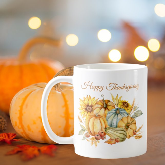 Happy Thanksgiving Pumpkin Watercolor Kaffeetasse (Von Creator hochgeladen)