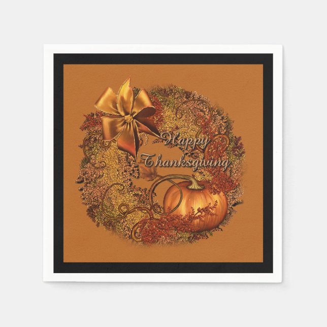 Happy Thanksgiving Pumpkin Wreath Napkins Serviette (Vorderseite)
