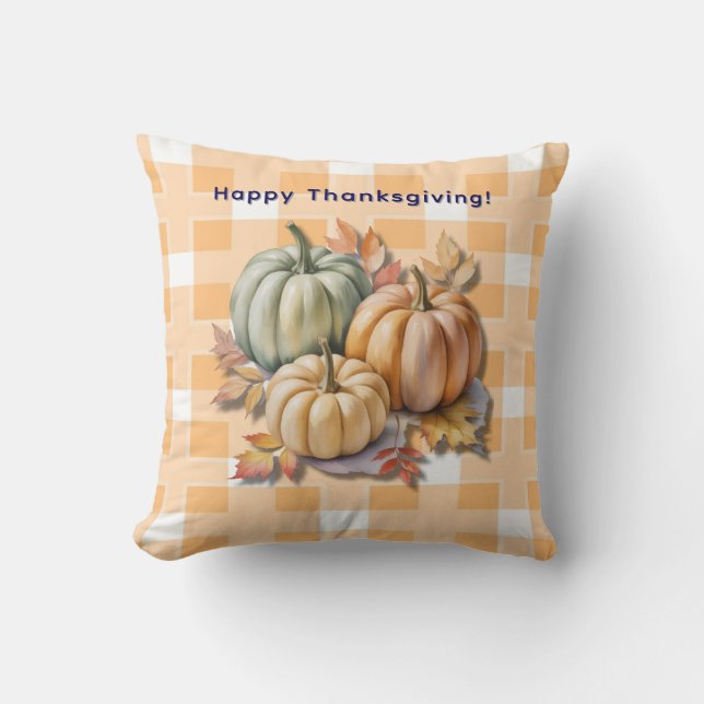 Happy Thanksgiving Pumpkins & Autumn Leaves Kissen (Vorderseite)
