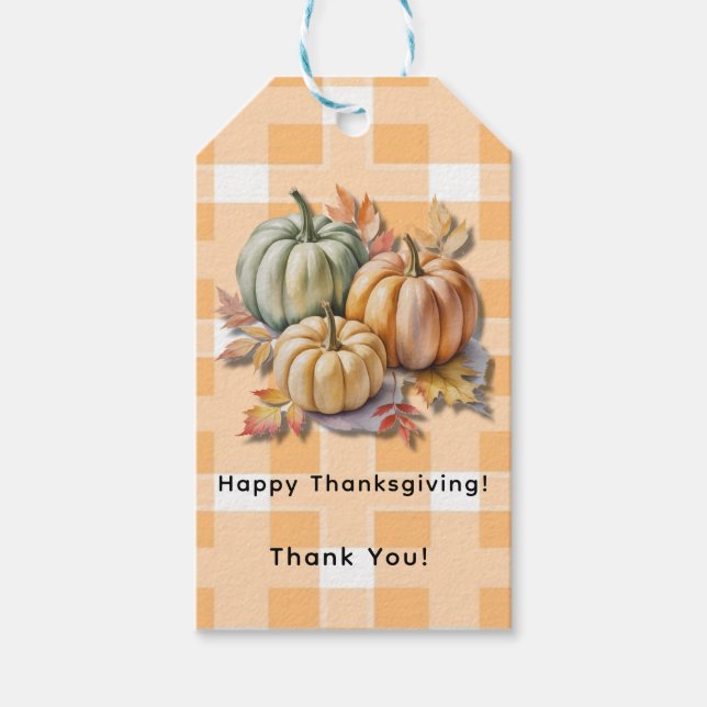 Happy Thanksgiving Pumpkins & Autumn Leaves Thanks Geschenkanhänger (Vorderseite)