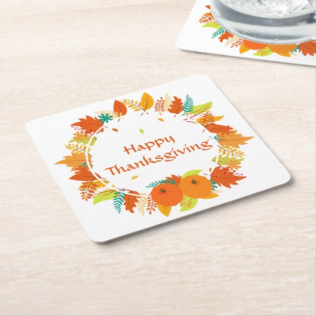 Happy Thanksgiving Pumpkins Herbstlaube Urlaub Rechteckiger Pappuntersetzer (angewinkelt)
