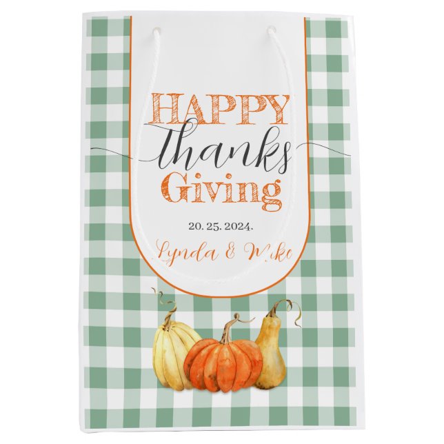 Happy Thanksgiving Pumpkins Mittlere Geschenktüte (Vorderseite)