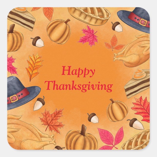 Happy Thanksgiving Quadratischer Aufkleber (Vorderseite)
