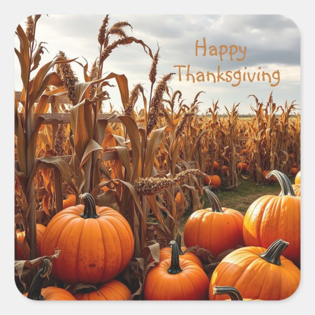 Happy Thanksgiving Quadratischer Aufkleber (Vorderseite)