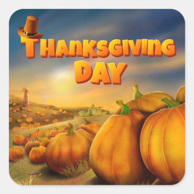 Happy Thanksgiving Quadratischer Aufkleber (Vorderseite)