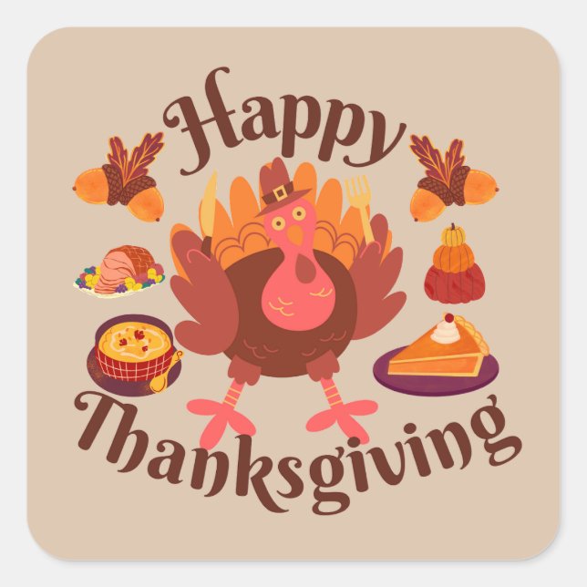 Happy Thanksgiving Quadratischer Aufkleber (Vorderseite)