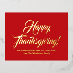 Happy Thanksgiving red custom script elegant Folien Feiertagspostkarte
