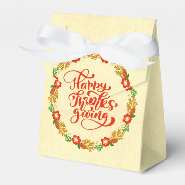 Happy Thanksgiving Red Gold Wreath Geschenkschachtel (Vorderseite)