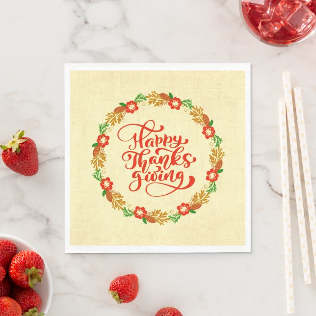 Happy Thanksgiving Red Gold Wreath Luncheon Serviette (Beispiel)