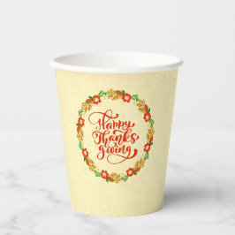 Happy Thanksgiving Red Gold Wreath Pappbecher