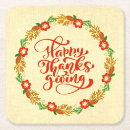 Happy Thanksgiving Red Gold Wreath Rechteckiger Pappuntersetzer