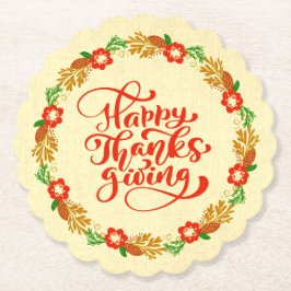 Happy Thanksgiving Red Gold Wreath Untersetzer