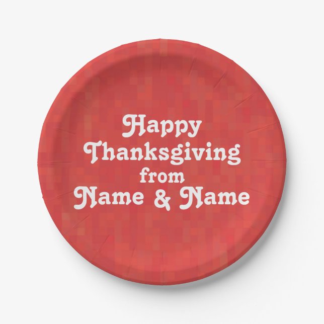 Happy Thanksgiving red pattern custom text Foto Pappteller (Vorderseite)