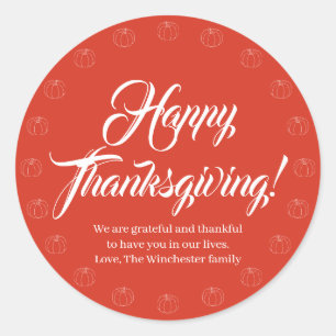 Happy Thanksgiving red skripttext niedliche Kürbis Runder Aufkleber