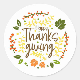 Happy Thanksgiving Round Custom Stickers JCoCustom