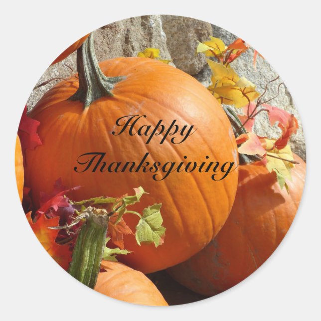 Happy Thanksgiving Round Pumpkin Stickers (Vorderseite)