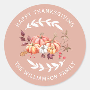 Happy Thanksgiving Rücksendeadresse Dusty Pink Runder Aufkleber