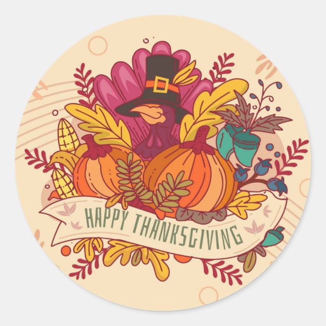 Happy Thanksgiving Runder Aufkleber (Vorderseite)