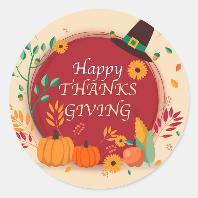 Happy Thanksgiving Runder Aufkleber (Vorderseite)