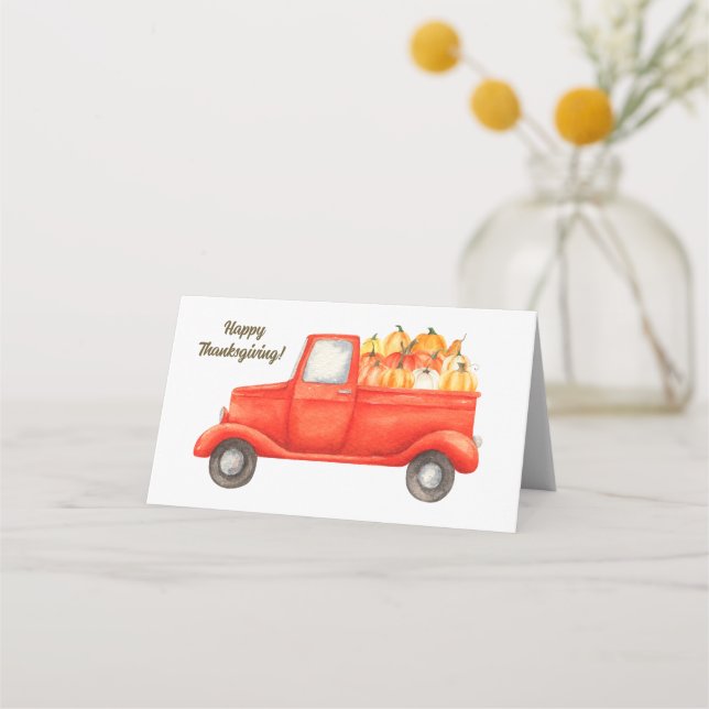 Happy Thanksgiving Rustic Truck Fall Harvest Platzkarte (Vorderseite)