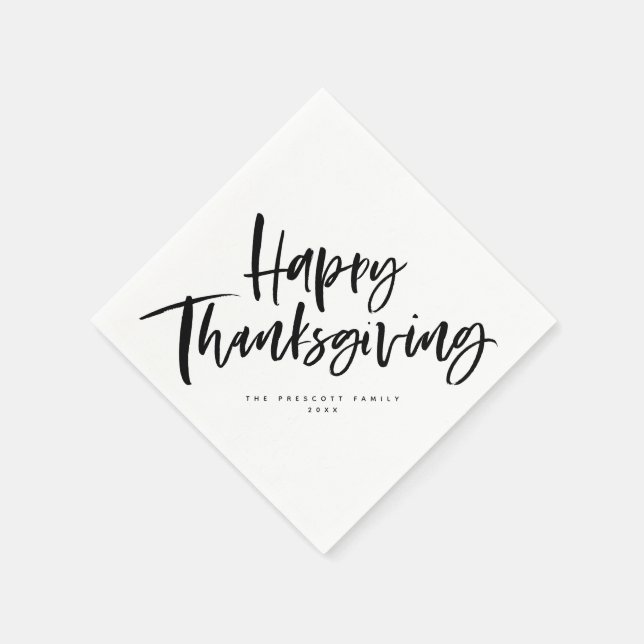 Happy Thanksgiving Schwarz-Weiß-Pinselskript Serviette (Ecke)