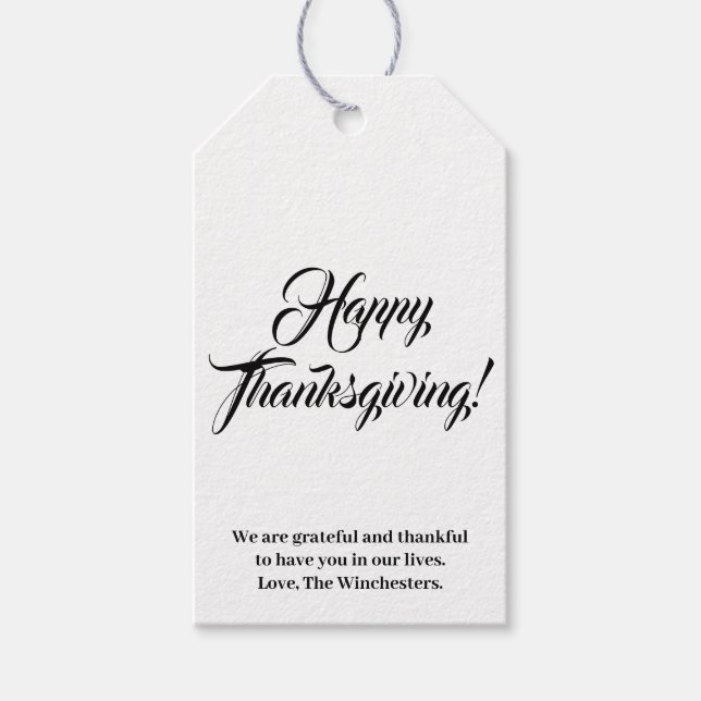 Happy Thanksgiving Schwarz-weißen, individuellen T Geschenkanhänger (Vorderseite)
