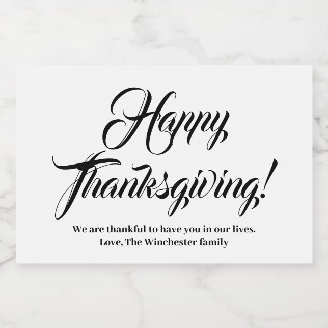 Happy Thanksgiving Schwarz-weißer, benutzerdefinie Lebensmitteletikett (Einzelnes Label)