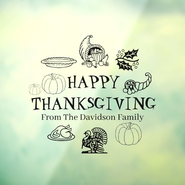 Happy Thanksgiving Schwarzer individuelle Name Dek Fensteraufkleber (Blatt 3)