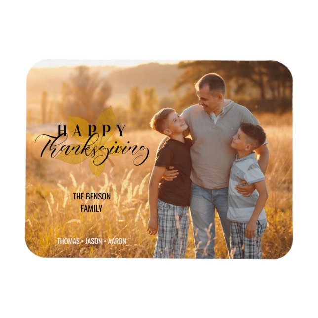 Happy Thanksgiving Script-Blätter Family Foto Magnet (Horizontal)