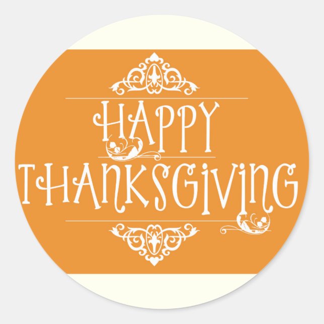 Happy Thanksgiving Script Orange Runder Aufkleber (Vorderseite)