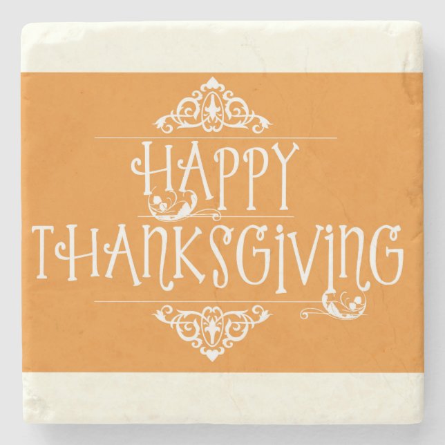 Happy Thanksgiving Script Orange Steinuntersetzer (Vorderseite)