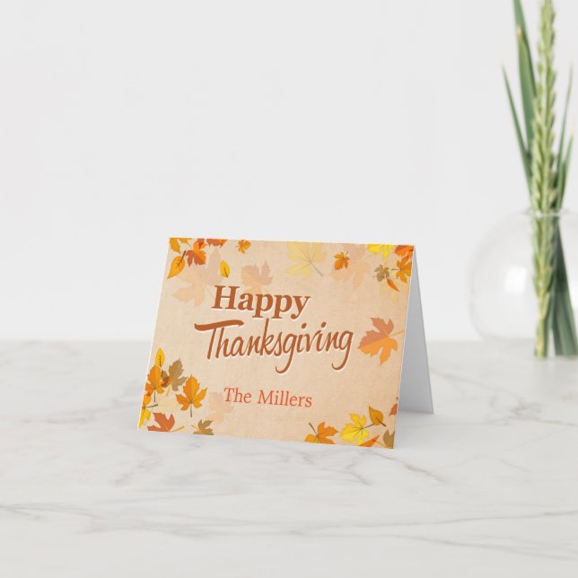 Happy Thanksgiving Script Vintage Herbstleaves Feiertagskarte (Vorderseite)