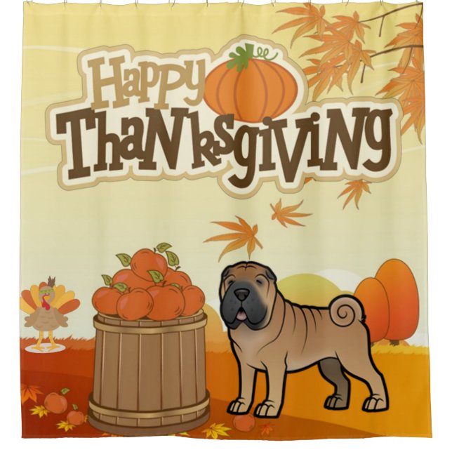 Happy Thanksgiving Shar Pei Duschvorhang (Vorderseite)