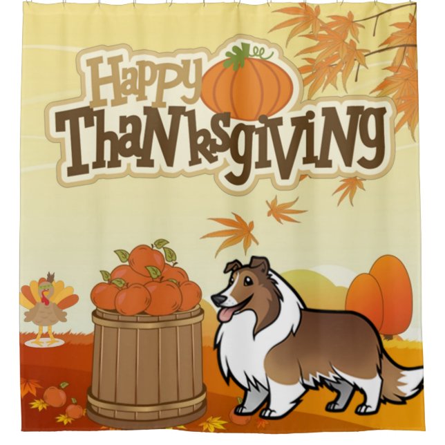 Happy Thanksgiving Shetland Sheepdog Duschvorhang (Vorderseite)